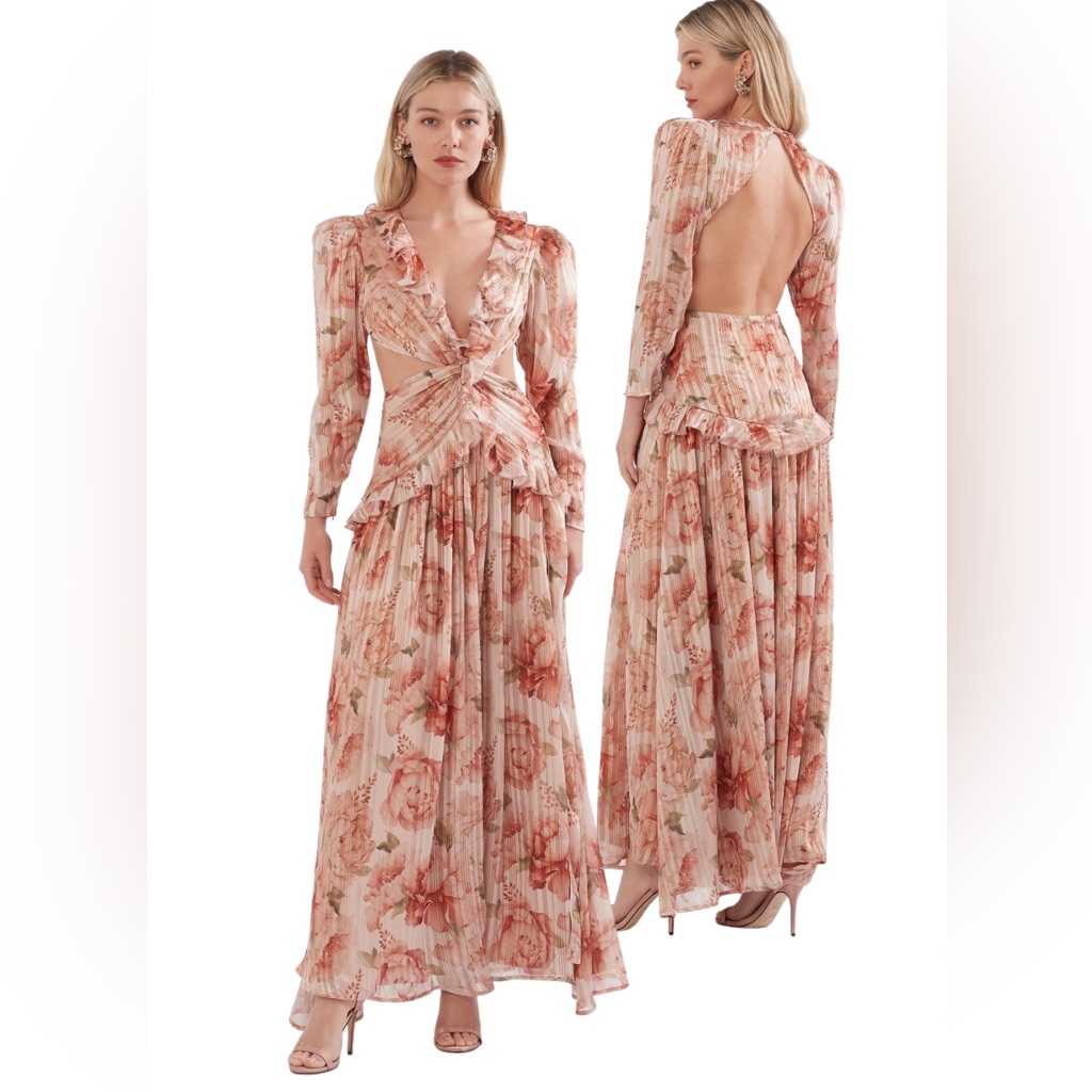 Sonya - Ruffle Cutout Maxi Dress - Peach